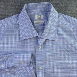 Ike Behar Dress Shirt 16 33 Blue Check Ikeeze Performance Cotton Spread Collar